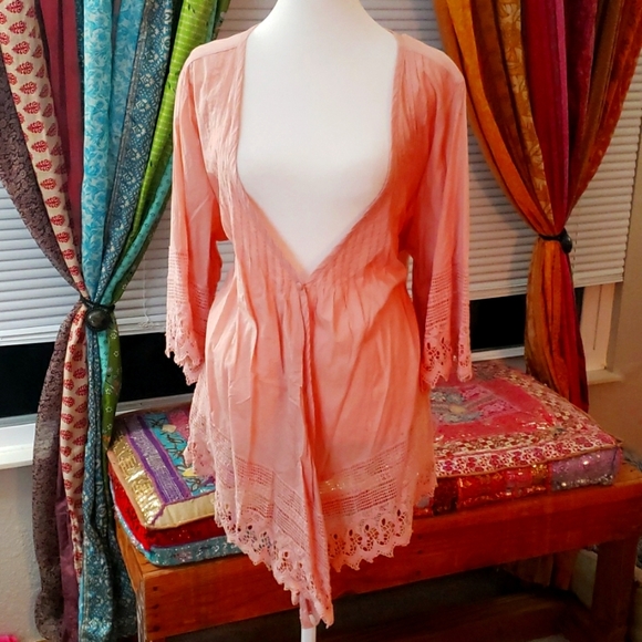 torrid Tops - TORRID Peach Tunic Top with Buttons